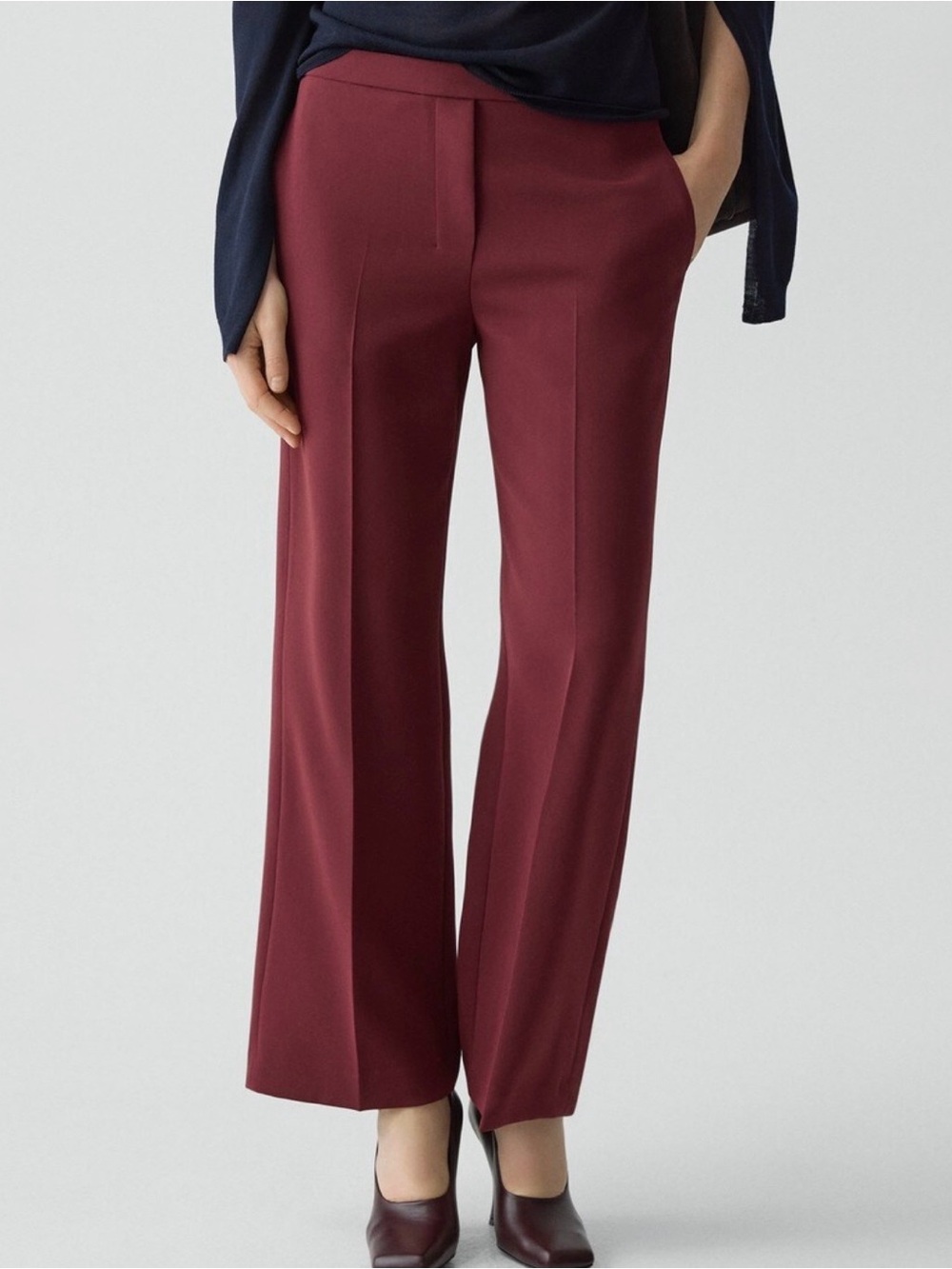 Theory Wine Red Wide-Leg Tailored Trousers